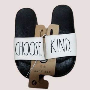 Rae Dunn Womens Size 9 Sandals "Choose Kind" Black & Ivory Slide- NWT
